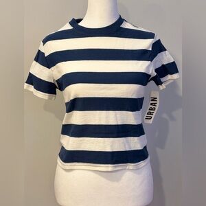 BDG Navy and White Striped Short Sleeve Tee